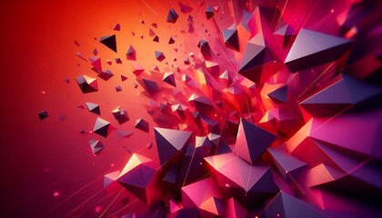 Floating polygons with angular edges in vibrant pink-orange gradient, creating a dynamic and futuristic three-dimensional abstract landscape,generative ai

