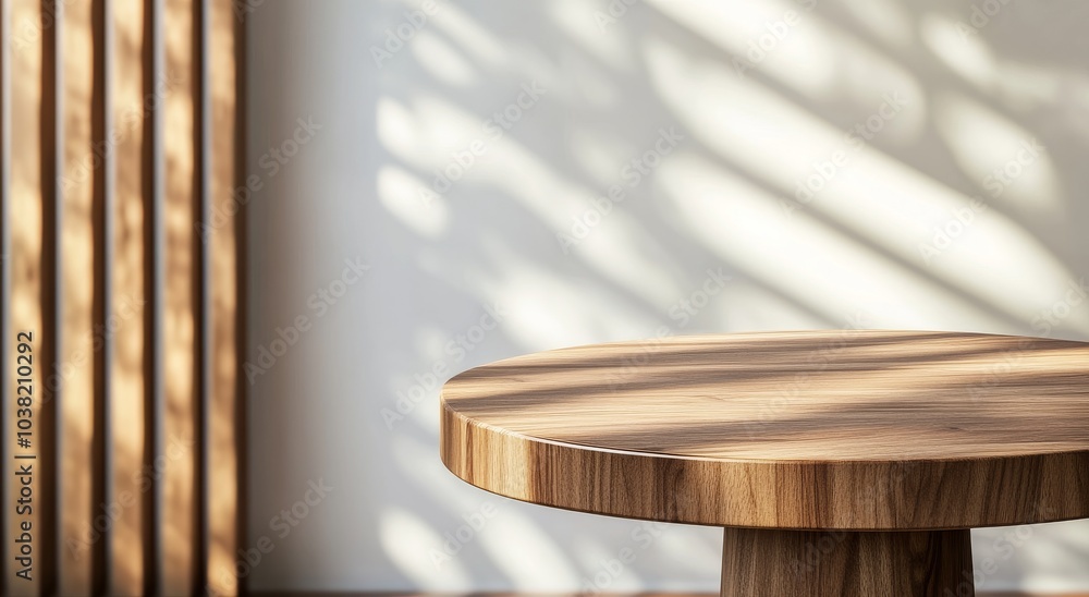 Aufkleber modern minimalist wooden table with soft shadows creating a calming atmosphere in contemporary inter