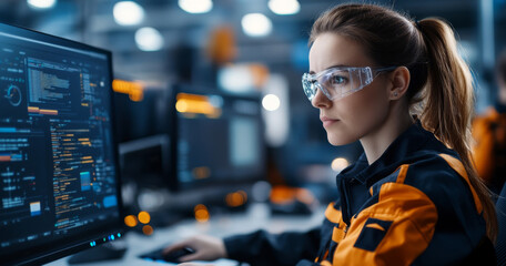 Focused engineer analyzing data in a high-tech environment with advanced tools for innovative solutions