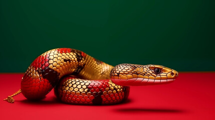3D snake for 2025 Chinese New Year. Full body, Chinese style, red gold green. Background. Perfect for zodiac, Lunar New Year designs, and premium projects.