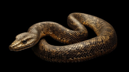 3D gold snake for 2025 Chinese New Year. Full body, Chinese style, black background, with alpha path. Perfect for zodiac, Lunar New Year designs, and premium projects.