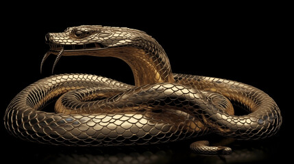 3D gold snake for 2025 Chinese New Year. Full body, Chinese style, black background, with alpha path. Perfect for zodiac, Lunar New Year designs, and premium projects.