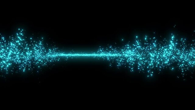Animated background with a central blue line with floating and glowing particles, representing a data flow or energy field. Seamless loop. Copy space, space for text.