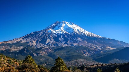 Fototapeta premium A snowy mountain peak with a bright blue sky and white clouds.