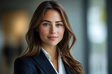 Naklejka premium Confident Businesswoman in Suit, Direct Eye Contact