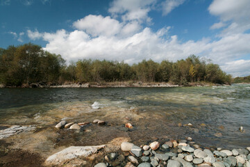 Mountain river in autumn, Psebai, Russia.