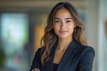 Obraz premium Confident Businesswoman Portrait with Natural Lighting in an Office Setting