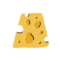 Cheese Cheddar with Holes. Cheesy Food Vector Illustration in Hand Drawn Style on White Isolated Background