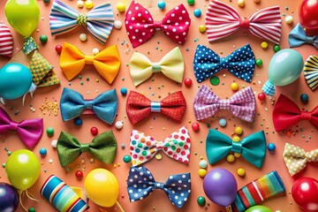 Celebrate National Bow Tie Day with a Colorful Flat Design Flyer Featuring Stylish Bow Ties and Festive Elements for a Fun Event Promotion