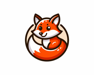 Obraz premium Colorful cartoon fox logo design vector illustration