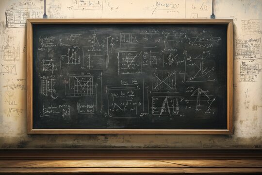 Chalkboard with Complex Mathematical Formulas