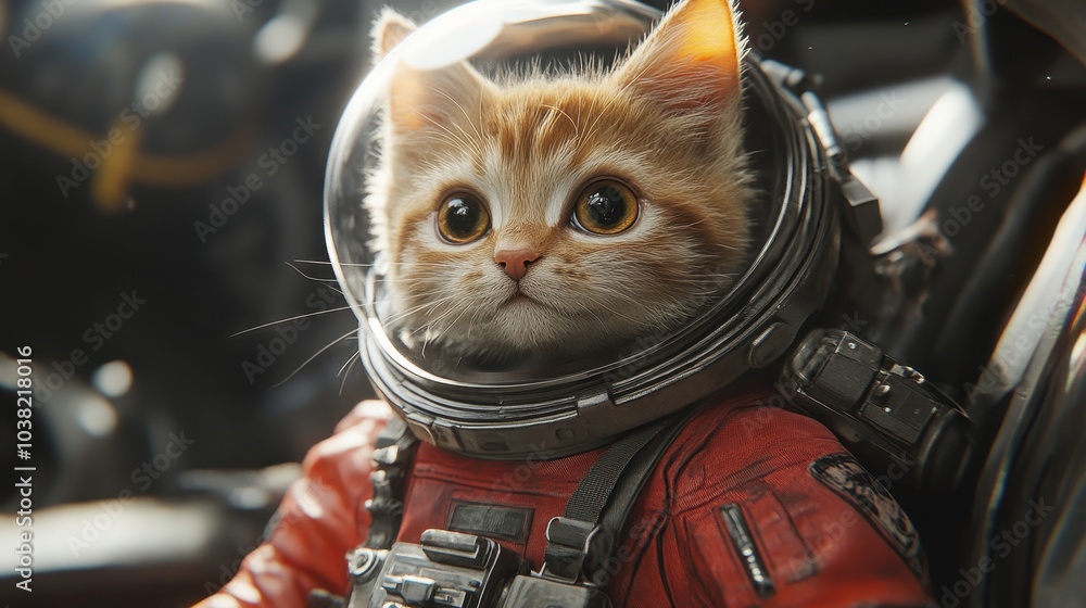 Aufkleber cute space cat dressed in astronaut suit. created with generative ai technology.