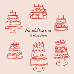 Hand drawn birthday wedding cake vector collection element set