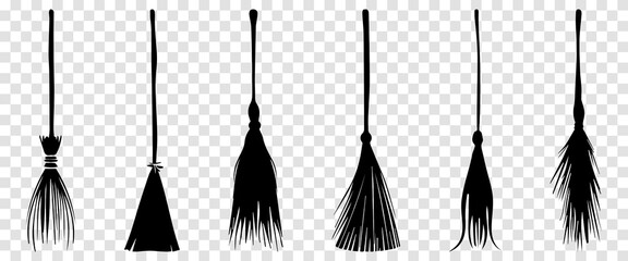 Set of witch's brooms silhouettes
