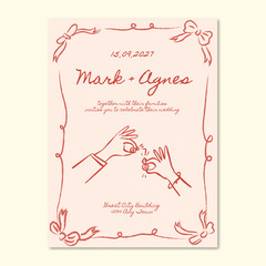 Hand drawn whimsical minimalist wedding invitation 