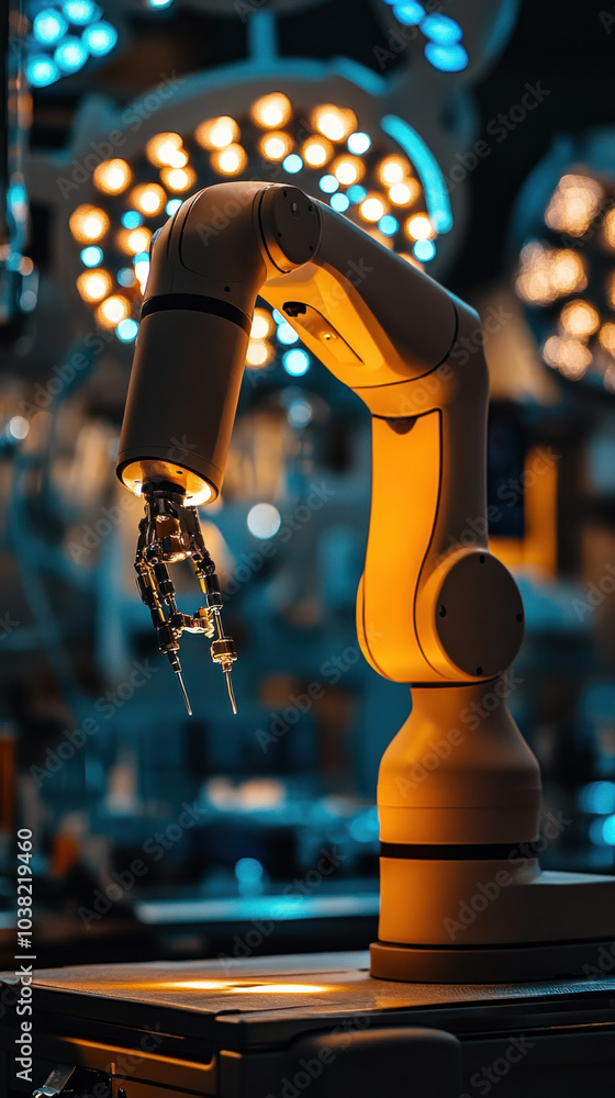 Aufkleber a robot arm is reaching out to grab a small object. the robot is yellow and has a human-like appeara