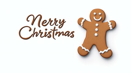 Smiling Gingerbread Man With Merry Christmas Text Isolated On White Background