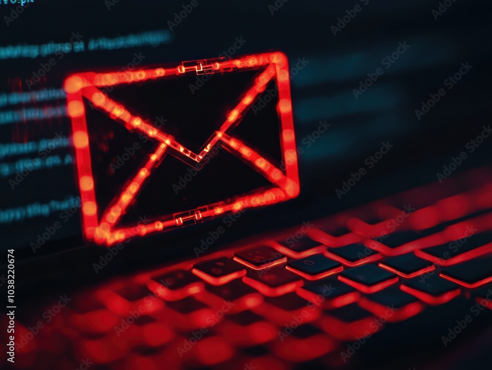Poster illuminated email icon on dark keyboard a symbol of digital communication and connectivity