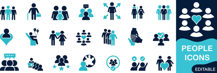 People icon set Solid flat vector icon collection.