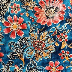 Batik** Pattern - A fabric pattern created using a wax-resist dyeing technique, featuring intricate and beautiful designs.