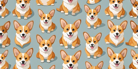 Obraz premium Cute Corgi Dog Pattern for Textile Print | Minimalist Background | Adorable Pet Designs for Fabrics and Home Decor