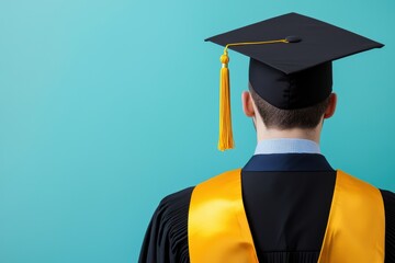 Celebrating Achievement A Graduate's Journey in a Cap and Gown with a Vibrant Background