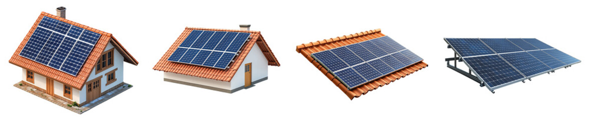Fototapeta premium Solar panels installed on various rooftops showcasing eco friendly energy solutions transparent background
