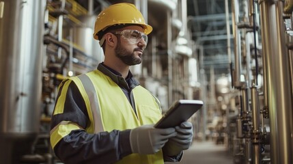 Technicians inspect industrial machinery to ensure compliance. Ensures that all machines comply with safety regulations and guidelines. according to compliance standards