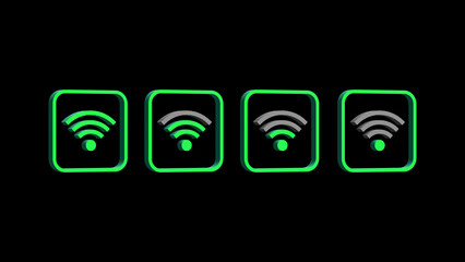 green wi-fi icon on internet button isolated on black