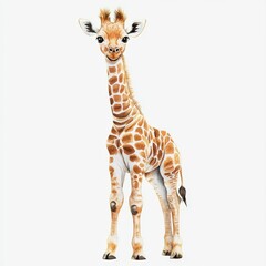 Baby Giraffe Watercolor Painting Isolated on White Background
