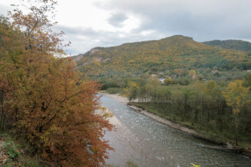 Malaya Laba Mountain River in autumn, Psebai, Russia.