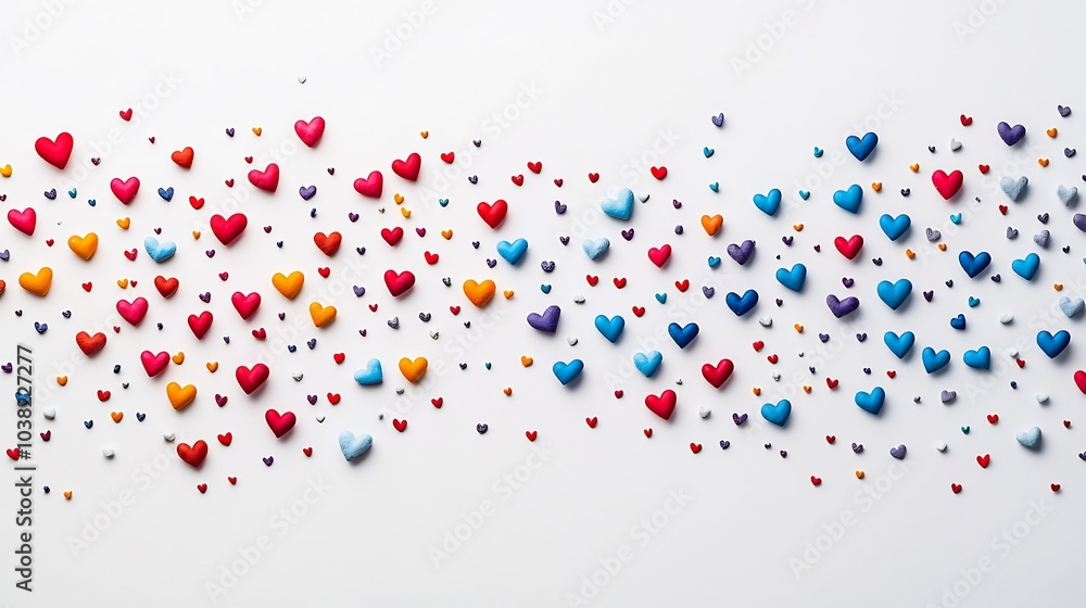 Aufkleber clean white background with small colorful hearts scattered across creating a playful yet minimalist