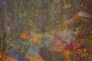 Dirty color paint on a metal surface. Banner of the grunge color paint.