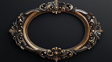 Vintage oval round photo frame isolated over transparent background Baroque Victorian ornate border frame. Royal interior luxury decor frame mock up for photo, picture, art, painting, image