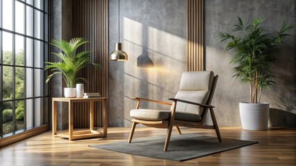 Fashion Photography of a Stylish Chair with Wooden Seat and Back Rest, Modern Design, Minimalistic Decor, Cozy Interior, Trendy Home Decor, Elegant Furniture, Aesthetic Appeal