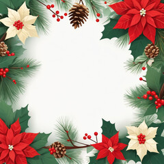 Festive Holiday Border with Pine and Poinsettias