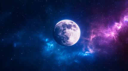 Obraz premium Full Moon in Galactic Storm with Lightning and Stars