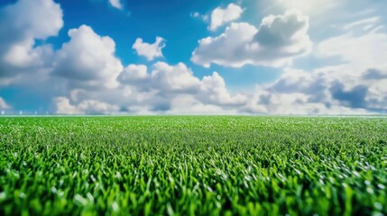 A soccer pitch's synthetic turf, outdoor setting with cloudy sky, Futuristic style