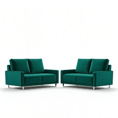Naklejka premium Green sofas isolated on white background, furniture home decoration concept 