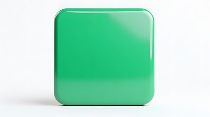 Blank Mobile application icon, button - green square with round corners. 3d rendering, white background
