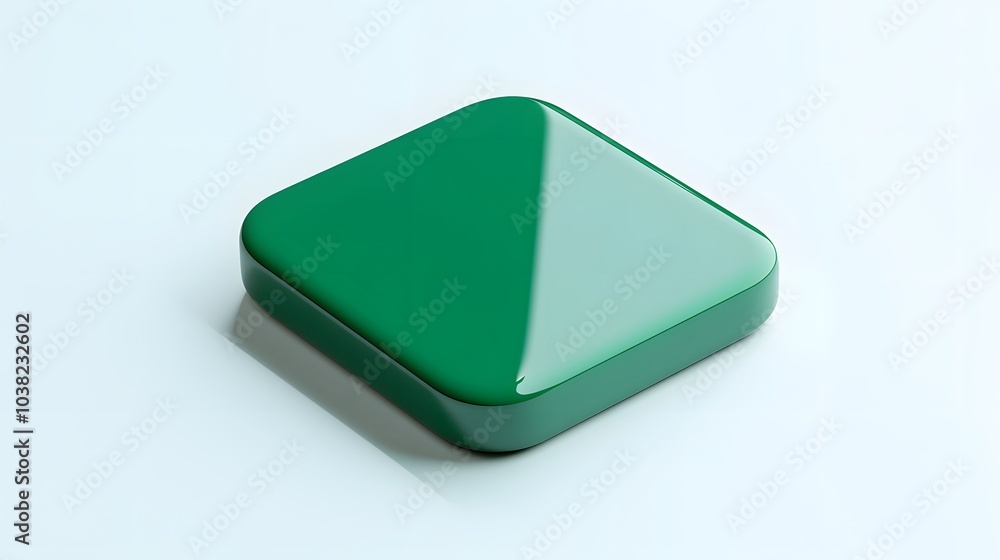 Poster blank mobile application icon, button - green square with round corners. 3d rendering, white backgro