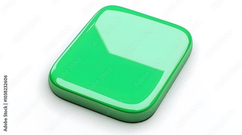 Poster blank mobile application icon, button - green square with round corners. 3d rendering, white backgro