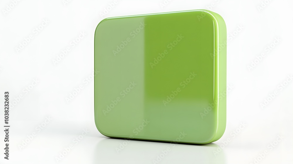 Poster blank mobile application icon, button - green square with round corners. 3d rendering, white backgro
