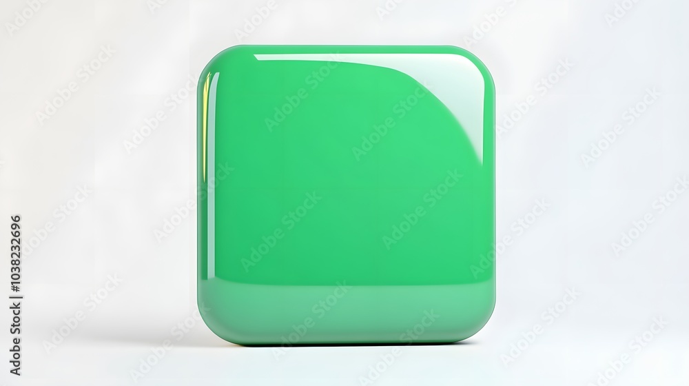 Fototapete Blank Mobile application icon, button - green square with round corners. 3d rendering, white background