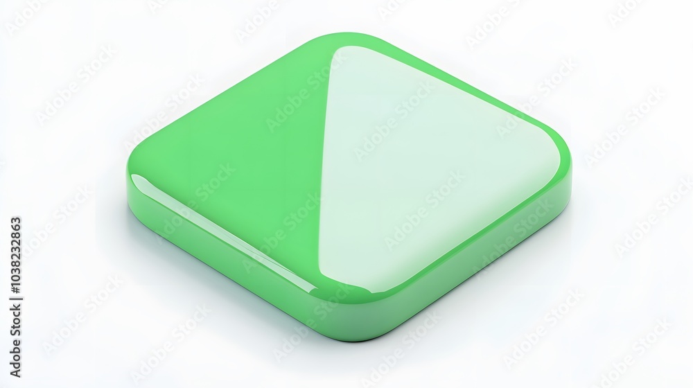 Poster blank mobile application icon, button - green square with round corners. 3d rendering, white backgro