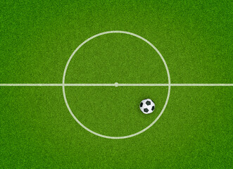 Top view. Soccer ball on grass field youth academy practice, football sport and exercise concept