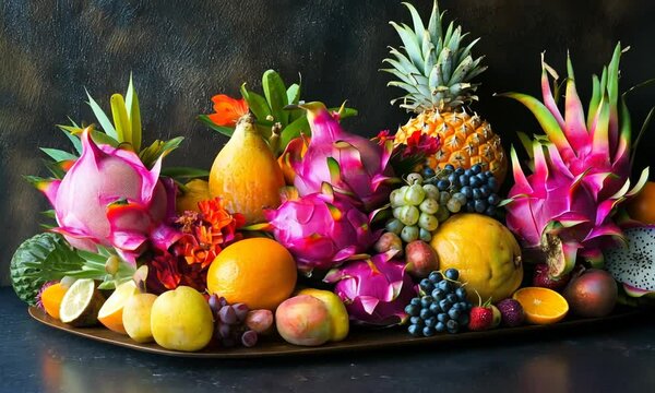 A Colorful Still Life of Exotic Fruits