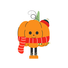 Cute, funny cartoon character pumpkin. Isolated on a white background. Flat style. Vector illustration. An element of the Halloween design of a postcard, print, poster.