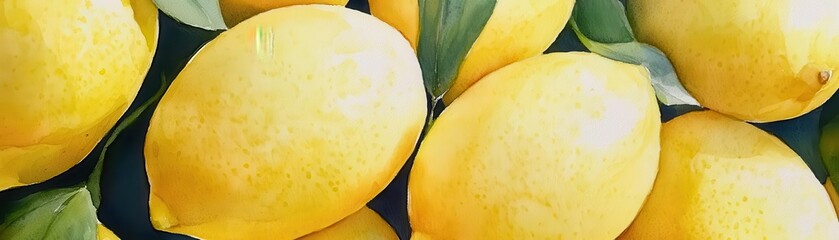 Lemons in watercolor, fresh and zesty summer fruits, vibrant tones close up, focus on, copy space, refreshing citrus artwork, Double exposure silhouette with lemon textures