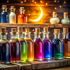 Colorful potion bottles adorned with hand-drawn